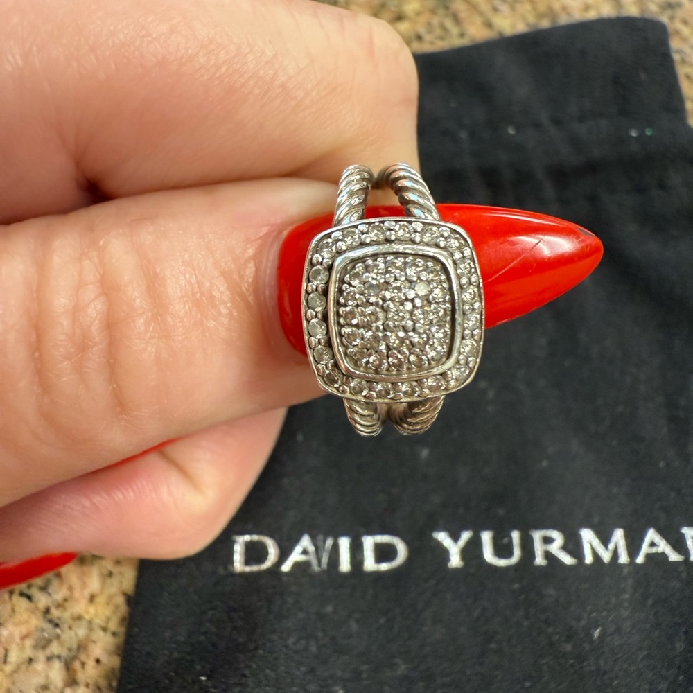 David Yurman Silver Cable Twist Diamond Ring Authentic